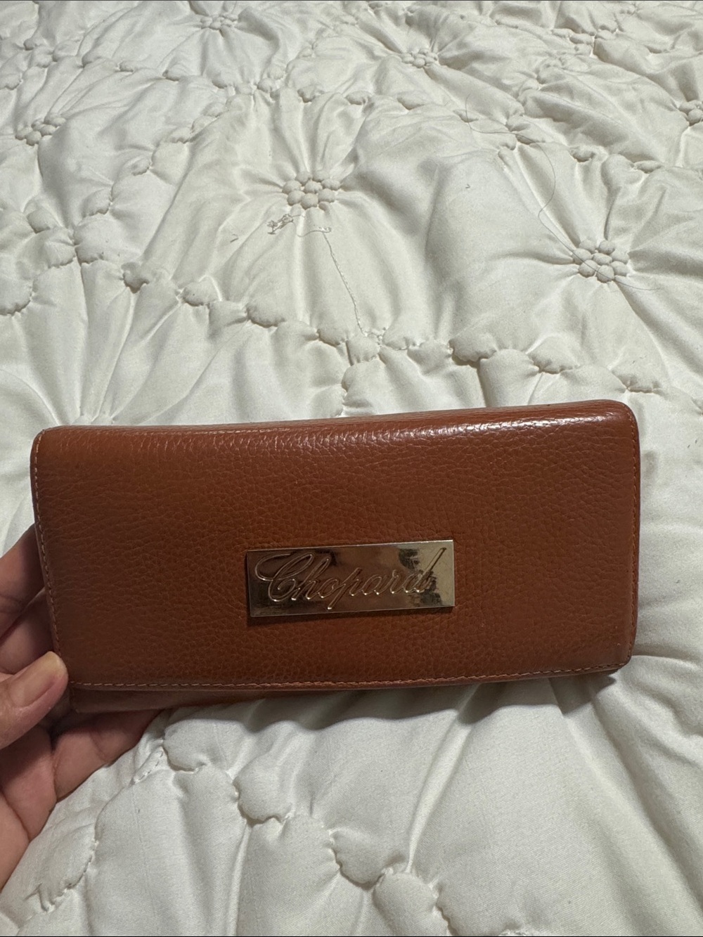 Chopard Tan Pebbled Leather Long Wallet with Logo Plaque